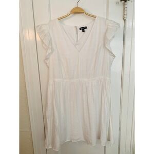 Express Dress Women White Ruffle Sleeve V-Neck Fit & Flare Lined Mini / XL